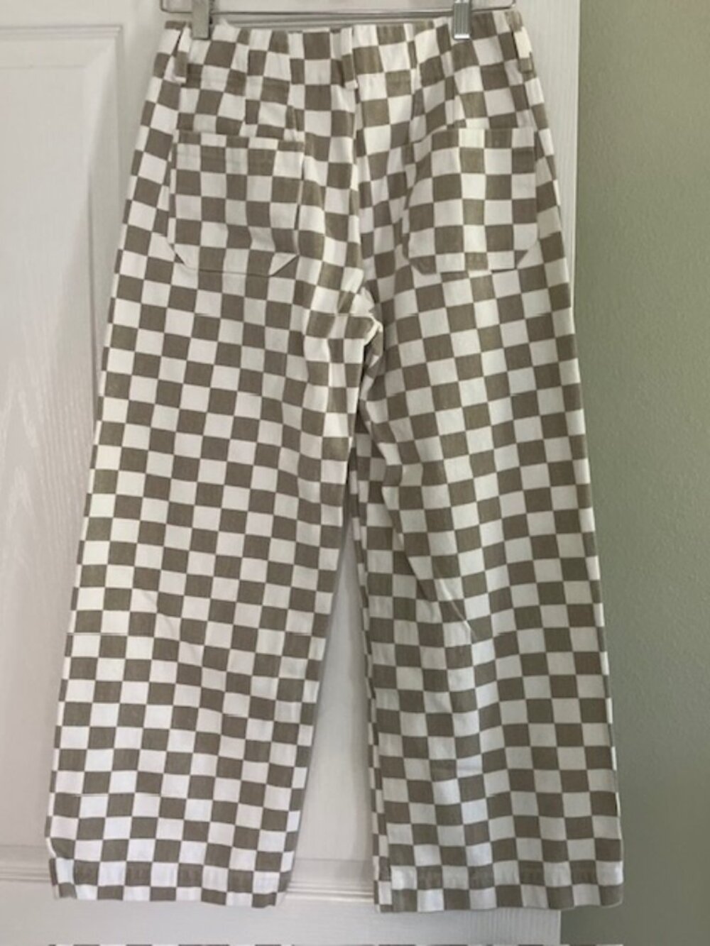 Papermoon women's checkerboard wide leg cropped pant SZ Lg taupe skater - Picture 3 of 5